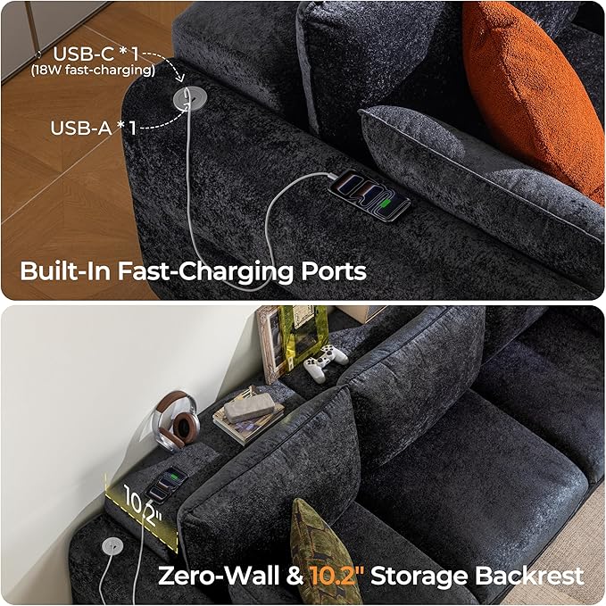 103" Electric Pull Out Sleeper Sofa Bed, 2in1 Convertible Power Extendable Couch Bed with Fast Charging USB&3 Smart Motor&Wide Back, Oversized Couches for Living Room&Small Space, Velvet Dark Grey | Electric Extendable, Stepless Adjustment, Fast-Chargi...