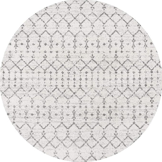 JONATHAN Y Boho Vintage Diamond Cream/Gray Round Area Rug 6 ft, Moroccan Hype for Living Room, Bedroom, Kitchen, Office, Easy-Cleaning, High Traffic, Pet-Friendly, Non-Shedding (MOH101B-6R)