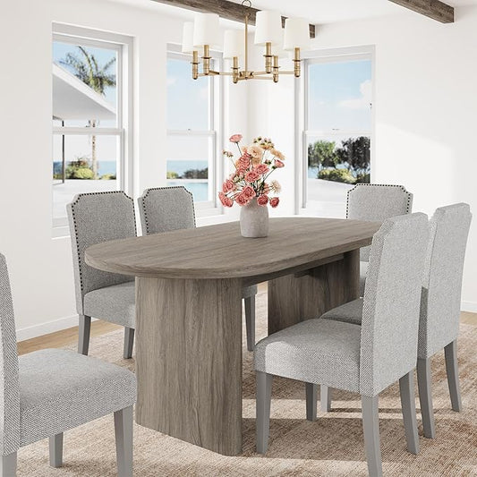 GarveeHome Oval Dining Table for 6-8 People, Long Large Kitchen Table with Thick Sturdy Wooden Base, Farmhouse Dining Room Table for for Kitchen, Living Room, Office (63" Long,Grey Walnut)