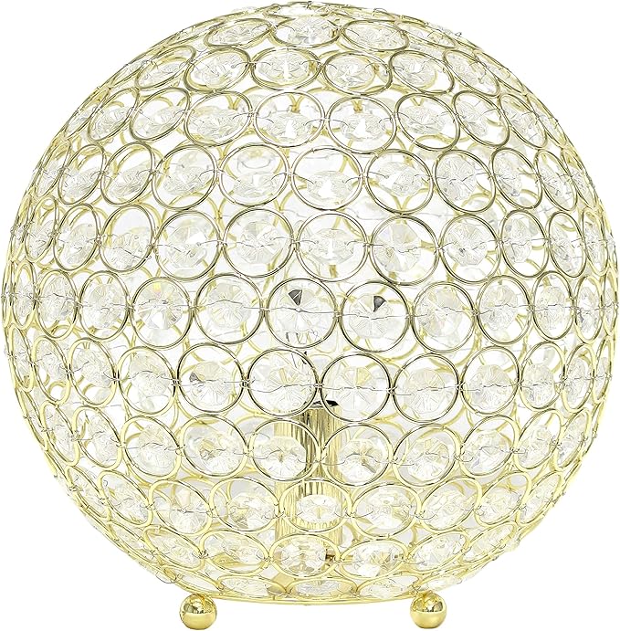 Elegant Designs LT1067-GLD 10" Elipse Crystal Collection Metal Crystal Ball Sequin Table Desk Lamp for Accent Lighting, Décor, Living Room, Gold