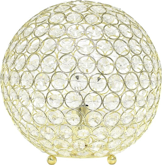 Elegant Designs LT1067-GLD 10" Elipse Crystal Collection Metal Crystal Ball Sequin Table Desk Lamp for Accent Lighting, Décor, Living Room, Gold