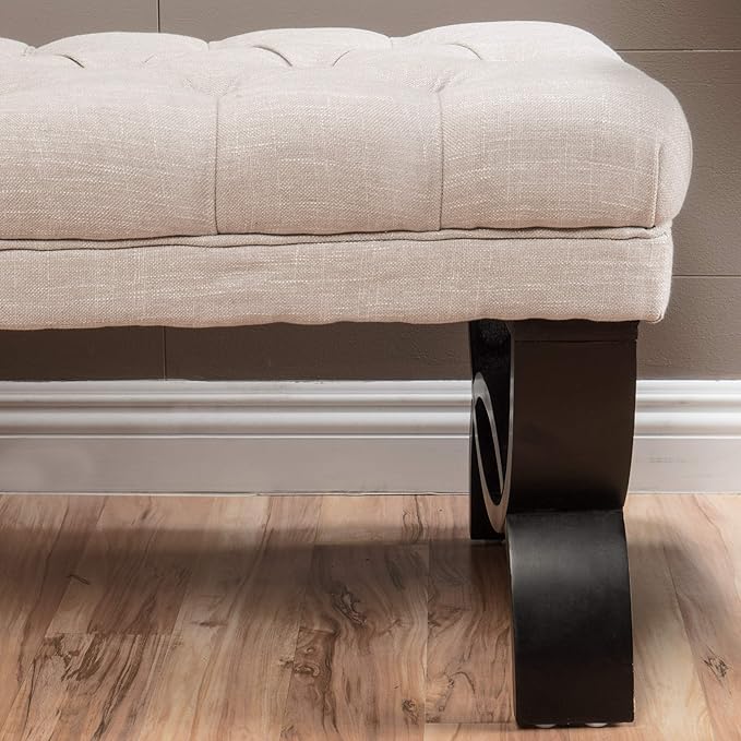 Christopher Knight Home Scarlett Tufted Fabric Ottoman / Bench, Light Beige