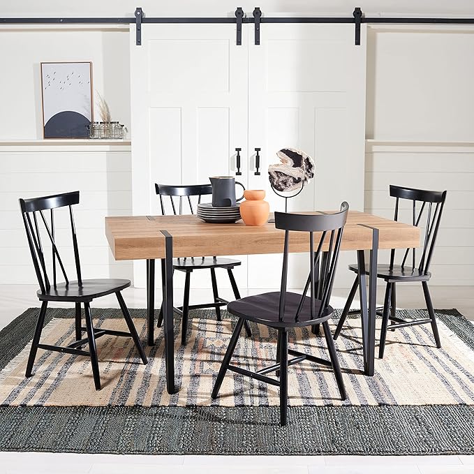SAFAVIEH Home Collection Alyssa Mid-Century Rustic Industrial Dining Room Table DTB7000D, Natural Brown/Black Legs