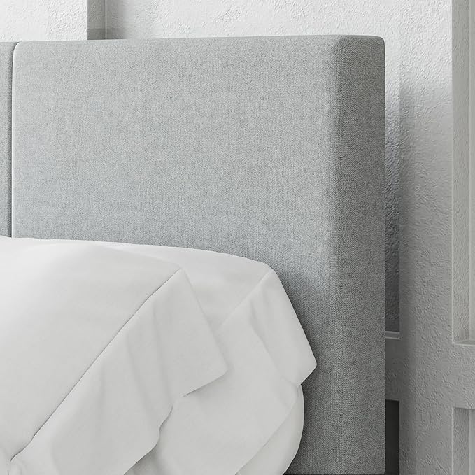 Full Size Bed Frame with Upholstered Headboard, Sturdy Wood Slats, No Box Spring Required, Silent, Easy Assembly,Gray