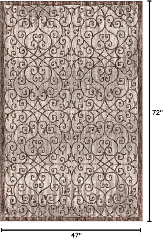 JONATHAN Y Vintage Filigree Indoor Outdoor Area Rug 4X6 Taupe/Espresso, Madrid Textured Weave for Backyard, Patio, Porch, Easy-Cleaning, High Traffic, Pet-Friendly, Non-Shedding (SMB107C-4)