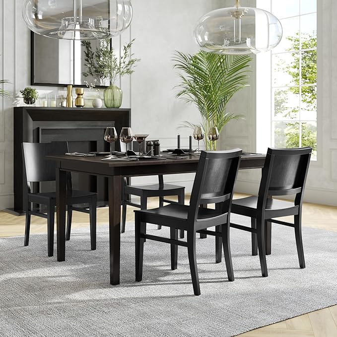 Flash Furniture Naples Commercial Solid Wood Dining Chair, Curved Backrest, Sturdy Mortise and Tenon Construction, Set of 2, Black