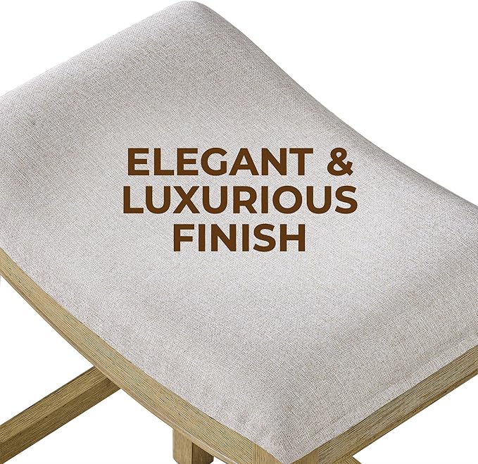 ROME + OAK Parker 26 Inch Counter Stool, Backless Saddle Kitchen Barstool in Natural Finish with Cream Fabric Upholstery Cushion Seat