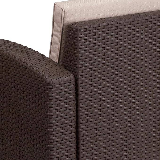Flash Furniture Seneca Chocolate Brown Faux Rattan Chair with All-Weather Beige Cushion