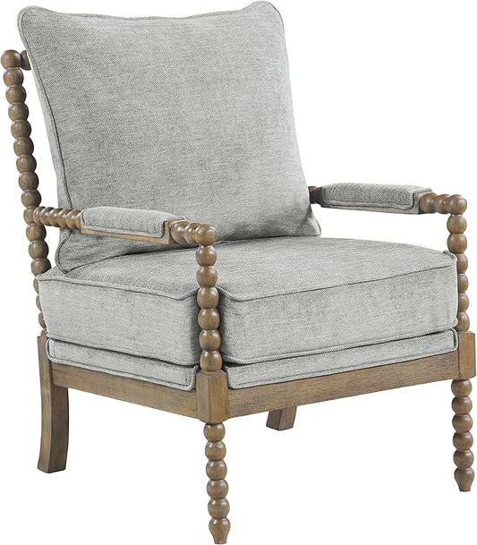 OSP Home Furnishings Fletcher Spindle Accent Chair with Rustic Brown Finish, Smoke Grey Upholstery