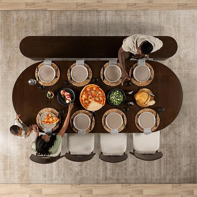 Transformer Table - Solid Wood Extendable Round Dining Table Set with Bench and 4 Chairs, Seats 4-10, Extendable Round Dining Set, Dark Brown (Table + Bench + 4 Chairs)