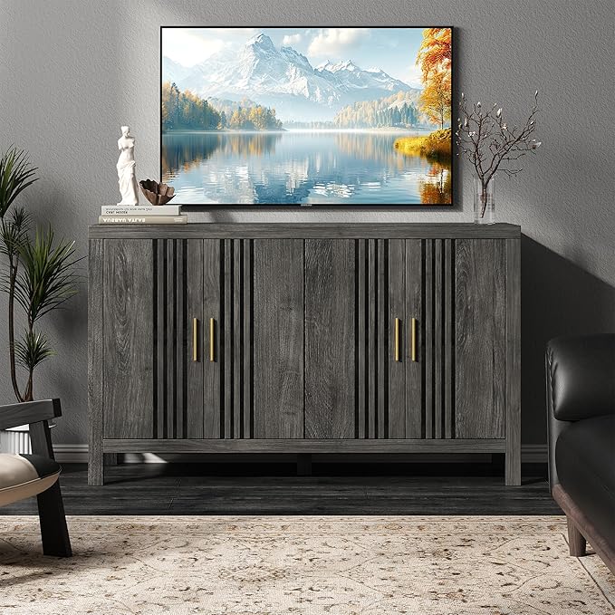 Sideboard Buffet Cabinet with Storage, 55" Large Kitchen Buffet Cabinets Farmhouse Storage Cabinet, Wood Coffee Bar Sideboards for Kitchen, Entryway, Living Room, Grey Oak
