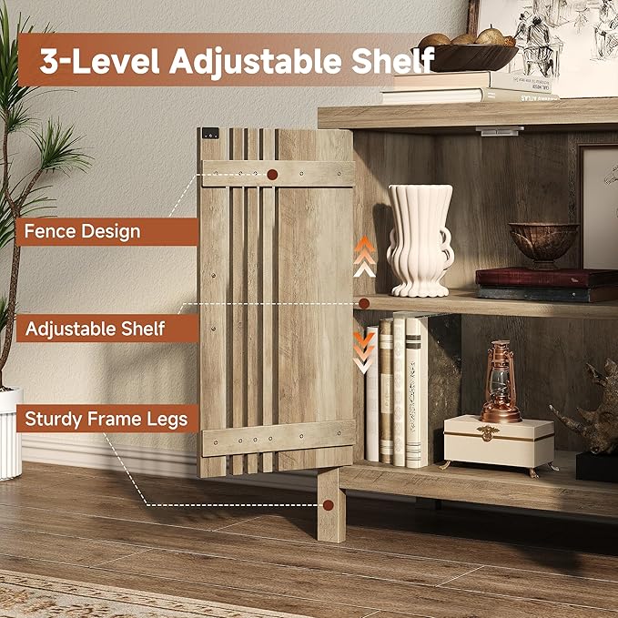 Sideboard Buffet Cabinet with Storage, 55" Large Kitchen Buffet Cabinets Farmhouse Storage Cabinet, Wood Coffee Bar Sideboards for Kitchen, Entryway, Living Room, Natural Oak