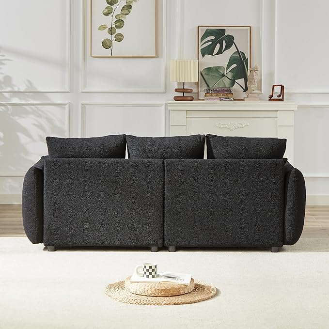 2 Pieses Modern Sofa Sets Luxury Teddy Upholstered Golden Element Accents Armrests Tufted Sofa&Couch Include 3 Seater Couches and 12 Pillows for Living Room, Bedroom, Apartment and Office Furniture