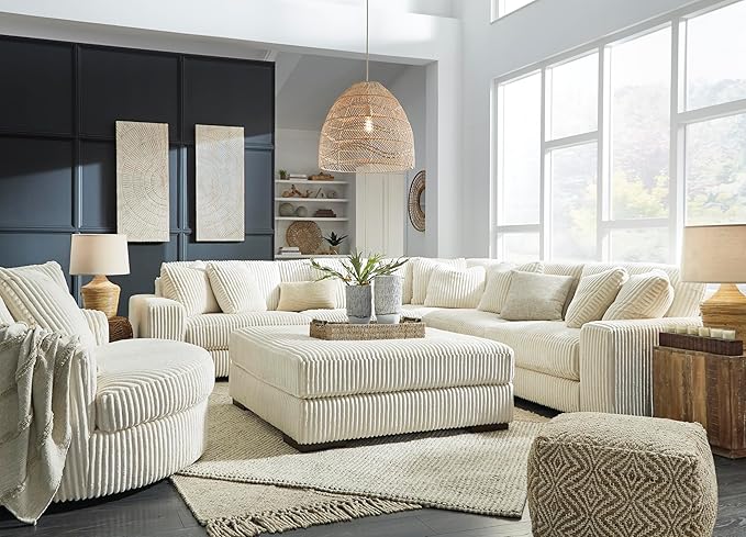Signature Design by Ashley Lindyn Contemporary Square Tufted Upholstered Oversized Accent Ottoman, White