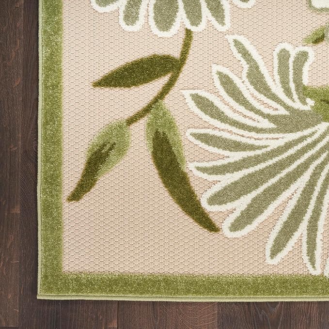 Nourison Home Aloha Ivory Green 10' x 14' Area Rug - Easy Clean, Non Shedding, Bed Room, Living Room, Dining Room, Kitchen (10' x 14')
