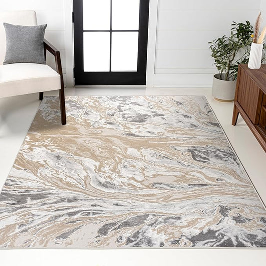 JONATHAN Y Swirl Marbled Beige/Ivory Indoor Area Rug 8X10 ft, Abstract for Living Room, Bedroom, Kitchen, Office, Easy-Cleaning, High Traffic, Pet-Friendly, Non-Shedding SOR203F-8