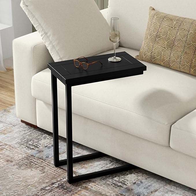 SIMPLIHOME Skyler C-Side Table - 18" Wide x 24" High Solid Mango Wood and Metal Slide-Under Table in Black, Industrial Accent Table or End Table for Living Room with Space-Saving Design, Assembled