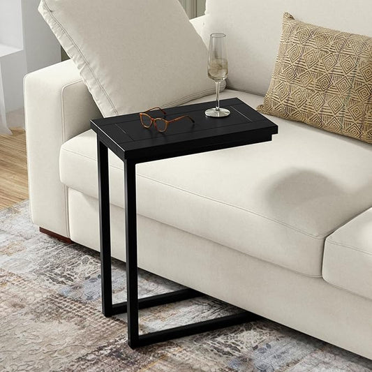 SIMPLIHOME Skyler C-Side Table - 18" Wide x 24" High Solid Mango Wood and Metal Slide-Under Table in Black, Industrial Accent Table or End Table for Living Room with Space-Saving Design, Assembled