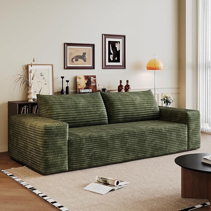 JINGLING 71" Small Couches for Small Spaces, Memory Foam Loveseat Corduroy Couch in a Box, Compressed Boneless Sofa for Living Room Bedroom, Apartment Furniture, No Assembly Required, Green