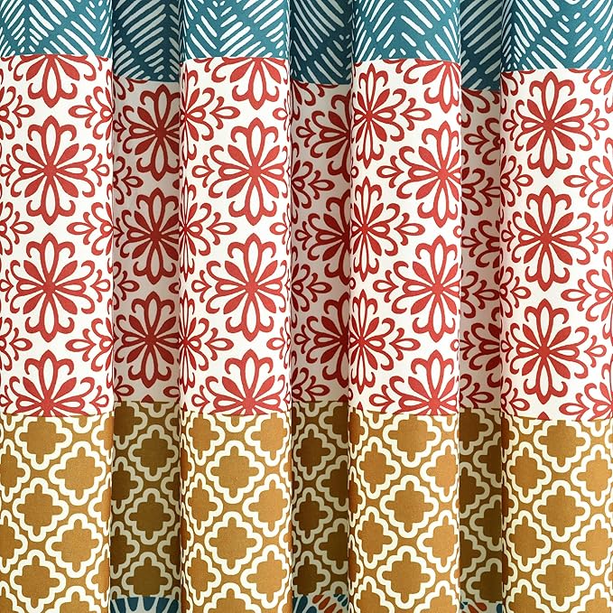 Lush Decor Bohemian Stripe Window Curtain Panels, Pair 52" W x 63" L Turquoise & Orange - Light Filtering Curtains for Bedroom - Boho Curtains - Maximalist Decor