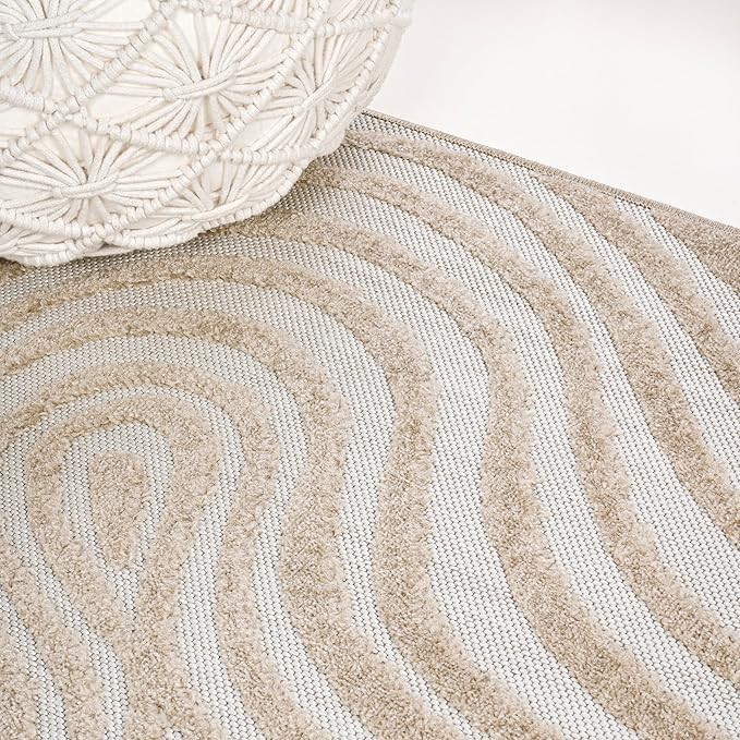 JONATHAN Y Maribo High-Low Abstract Striped Beige/Cream 3x5 Indoor/Outdoor Area Rug for Patio, Backyard, Living Room, Bedroom, Office, Hose-Washable (SCN103D-3)