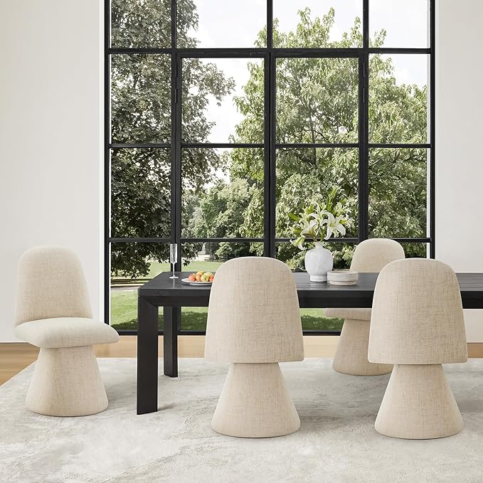 Swivel Dining Chairs Set of 4, Modern Upholstered Dining Chair Mid Century Kitchen Chairs with Wave Shaped High Back, 360 Degree Rotating Vanity Chair for Dining Room, Bedroom, Farmhouse, Sand