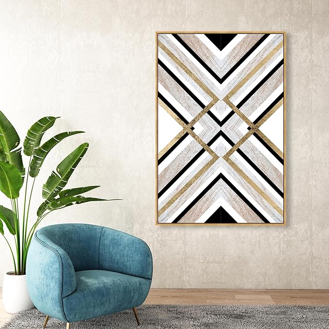The Oliver Gal Artist Co. Abstract Framed Wall Art Canvas Prints 'Earthy Lux' Geometric Home Décor, 36" x 54", Brown, Gold