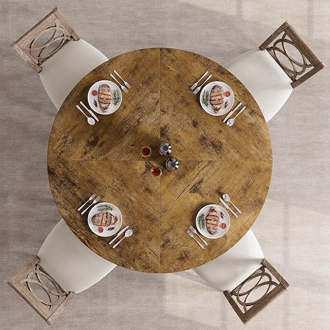 GAOMON Industrial Round Dining Table, 47 Inch Round Kitchen Table for 4, Dinner Table with Wooden Top and Metal Base for Dining Room, Living Room