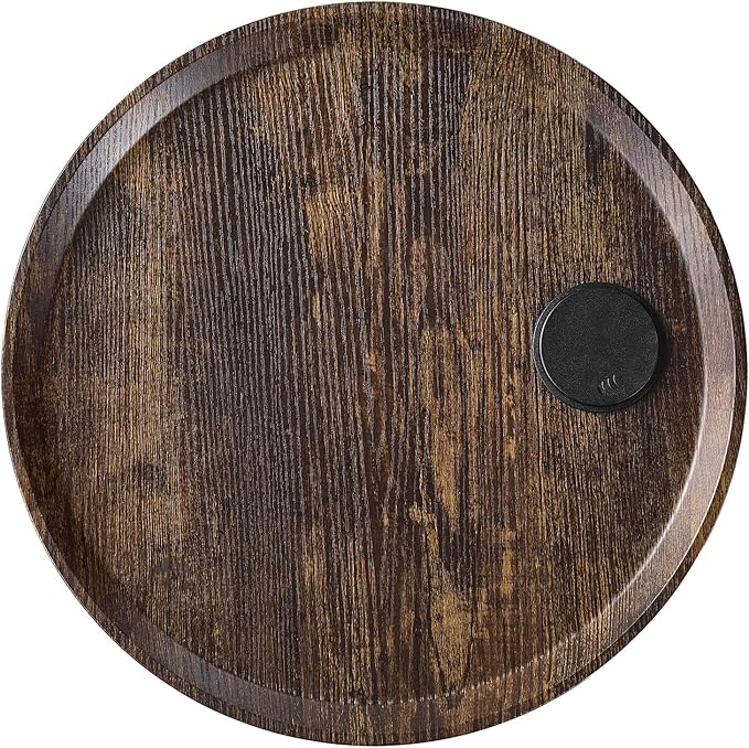 VEVOR Round Side Table with Charging Station, 15.7" Metal Round End Table with Storage Shelves, 4.9ft Power Cord, Modern Nightstand for Bedroom, Living Room, Office – Brown