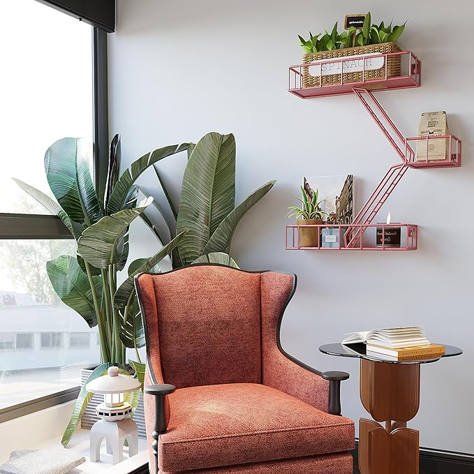Fire Escape Wall Shelf with Baskets, 3-Tier Metal Fire Escape Ladder Shelf Wall Organizer, New York Inspired Decorative Shelf, Red Floating Action Figurine Display Shelves for Bedroom, Home Décor.