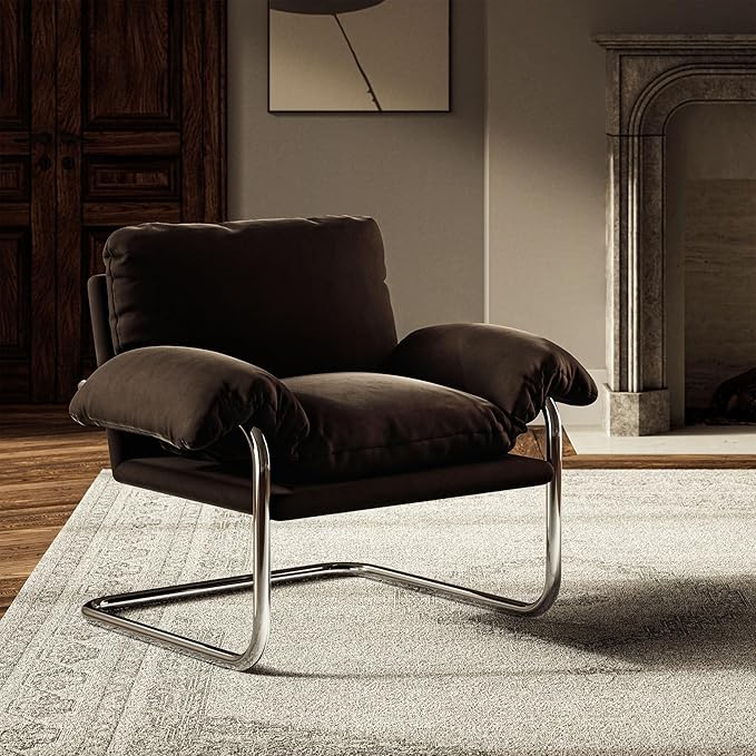 Modway Ansel Performance Velvet Accent Chair in Chocolate Brown - Stain-Resistant Velvet Lounge Chair for Living Room, Bedroom - Corner Reading Chair with Arms and Removable Cushions