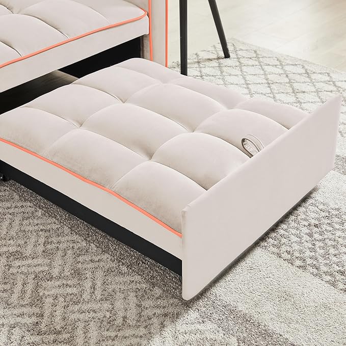 Sleeper Chair, Pull Out Chair Sleeper with Adjustable Back & Pocket, Convertible Chairs Bed Sleepers for Adults, 3 in 1 Sofa Bed Chairs for Small Spaces, Living Room, White