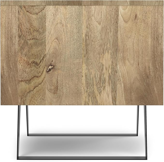 SIMPLIHOME Lowry Solid Mango Wood and Metal 22 inch Wide Rectangle Modern Industrial Side Table in Natural for the Living Room and Bedroom
