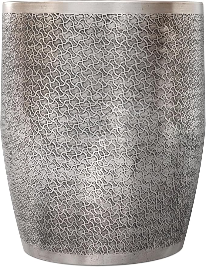 SIMPLIHOME Johnsen Metal Table - 18 inch Wide Solid Iron Round Accent Table in Antique Silver, Boho Side or End Table for Living Room, Bedroom or Family Room with Etched Web Pattern, Assembled