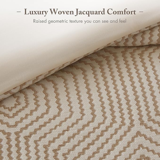Madison Park Signature Queen Luxury Jacquard Comforter Set, Removable Duvet Cover with Insert, Oversized Overfilled Bedding, Hand-Guided Embroidered Texture Accents, Geometric Ivory, 8-Piece