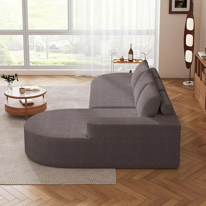 Cloud Modular Sectional Sofa with Curved Chaise Lounge,108.5" Oversized Modern Memory Foam Couch, Ergonomic BonelessModular Floor Sofa with High-for Living Room, Apartment & Office | Deep Seat, Wider Armrest, Free Combination