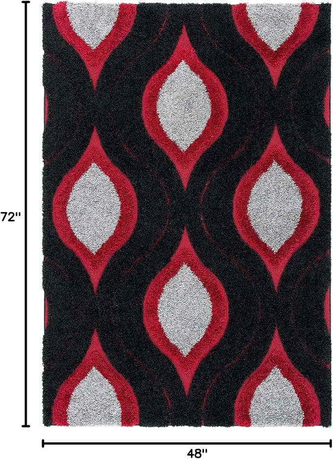 SAFAVIEH Florida Shag Collection Accent Rug - 4' x 6', Black & Red, Modern Design, Non-Shedding & Easy Care, 1.2-inch Thick Ideal for High Traffic Areas in Entryway, Living Room, Bedroom (SG461-9040)