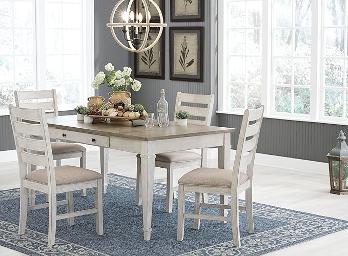 Signature Design by Ashley Skempton Farmhouse Rectangular Dining Room Table with Storage, White & Light Brown