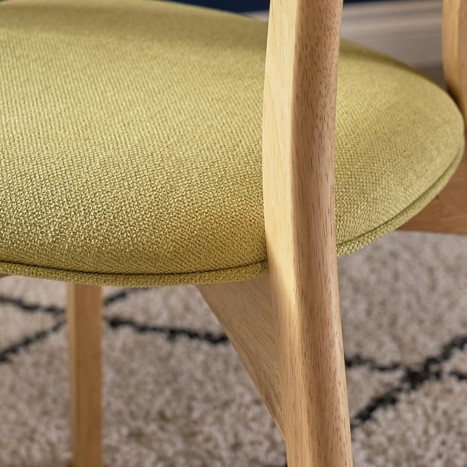 Christopher Knight Home Abrielle Mid-Century Modern Fabric Dining Chairs with Natural Oak Finished Rubberwood Frame, 2-Pcs Set, Green Tea / Natural Oak