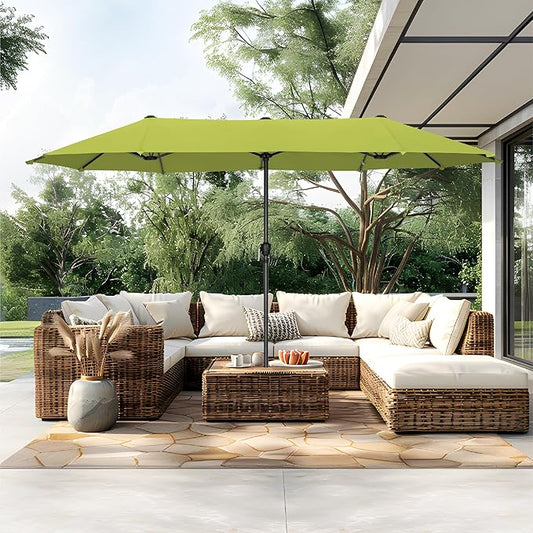 PHI VILLA 13ft Large Patio Umbrellas, Double-Sided Outdoor Market Rectangle Umbrella for Outside, Lime Green