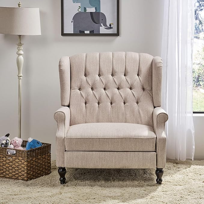 Christopher Knight Home Salome Push Back Recliner, Beige, Dark Brown