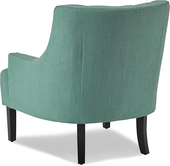 Homelegance Accent Chair, Chenille Upholstered Armchair, Sloped Arms, Button Tufted Cushion Back, Nailhead Trim, Solid Wood Legs, Single Sofa Chair for Living Room, Office, Bedroom, Teal