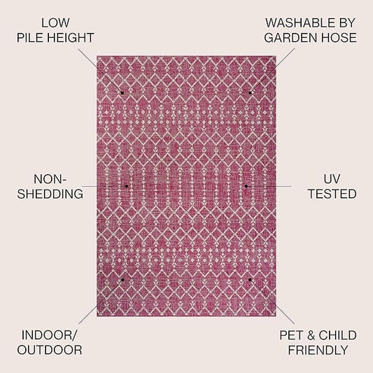 JONATHAN Y Moroccan Geometric Indoor Outdoor Area Rug 4X6 Fuchsia/Light Gray, Ourika Textured Weave for Backyard, Patio, Porch, Easy-Cleaning, High Traffic, Pet-Friendly, Non-Shedding (SMB108Q-4)