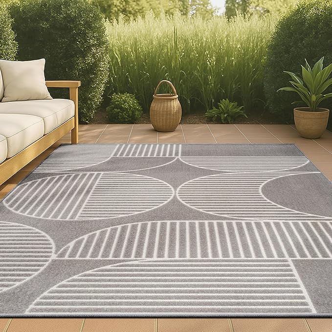 JONATHAN Y Nordby High-Low Arch Striped Gray/Cream Indoor/Outdoor Area Rug, 4x6, Contemporary, Bohemian, Transitional for Bedroom,Kitchen,Living Room,Non Shedding (SCN104C-4)