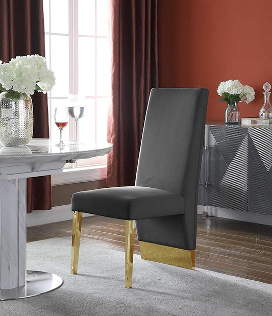 Meridian Furniture Porsha 19" H Velvet Dining Chair in Gray (Set of 2)