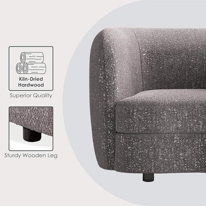 Furniture of America Nimiane Modern Boucle 2 Piece Sofa and Loveseat Set with Curved Arms and Wooden Legs, Accent Furniture Sets for Living Room, Home Office, Bedroom, Charcoal Gray