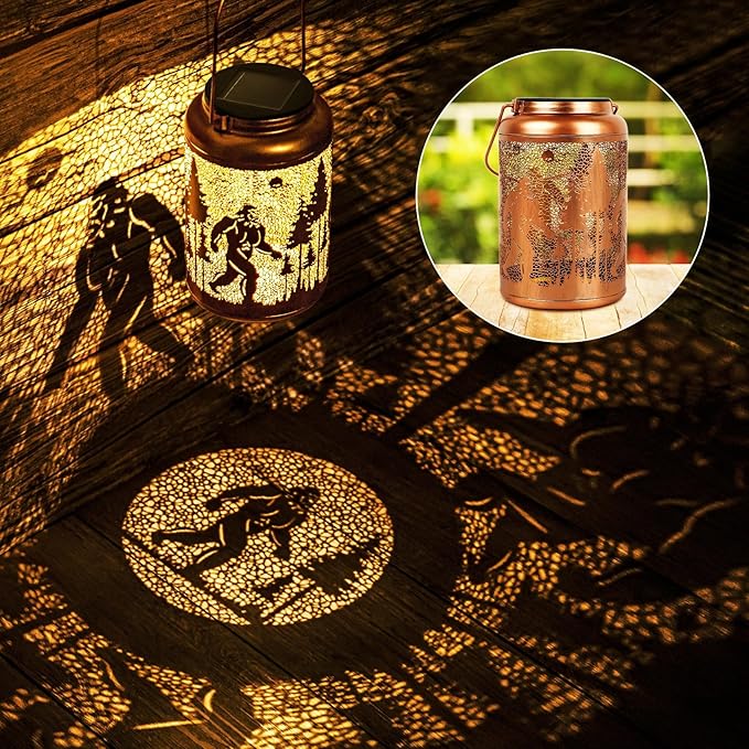 2 Pack Solar Lanterns Outdoor, Big Foot Gifts for Women Men Wife Big Foot Lantern Hanging Solar Lanterns Outdoor Waterproof for Patio Porch Garden Decor