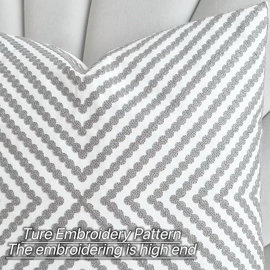 Slow Cow Pack of 2 Canvas Embroidery Cushion Covers Grey Dots Embroidered Throw Pillow Covers 18 x18 Inches
