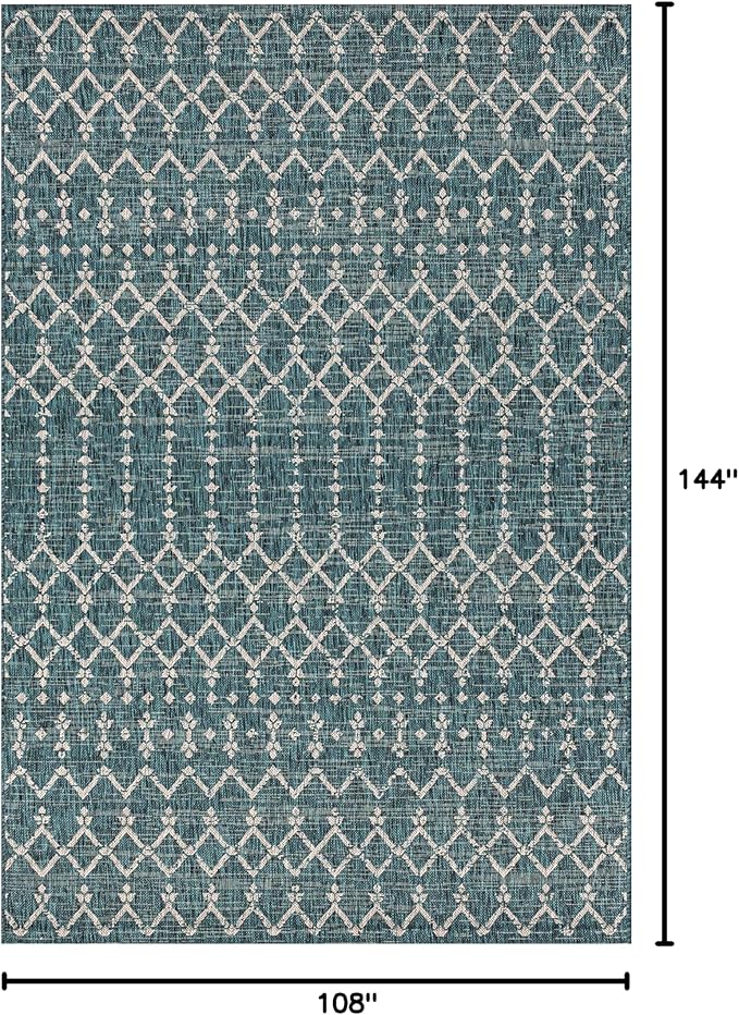 JONATHAN Y Moroccan Geometric Indoor Outdoor Area Rug 9X12 Teal/Gray, Ourika Textured Weave for Backyard, Patio, Porch, Easy-Cleaning, High Traffic, Pet-Friendly, Non-Shedding (SMB108C-9)
