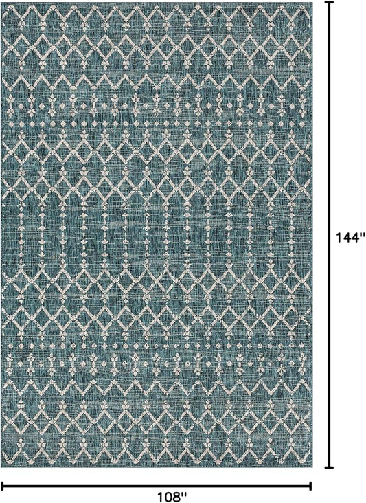 JONATHAN Y Moroccan Geometric Indoor Outdoor Area Rug 9X12 Teal/Gray, Ourika Textured Weave for Backyard, Patio, Porch, Easy-Cleaning, High Traffic, Pet-Friendly, Non-Shedding (SMB108C-9)